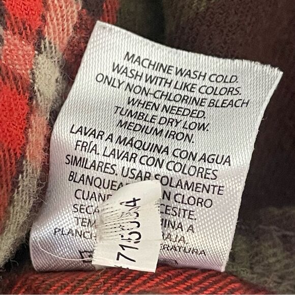 George Brown Green Orange Plaid Flannel Button Down, size Large - Picture 7 of 7